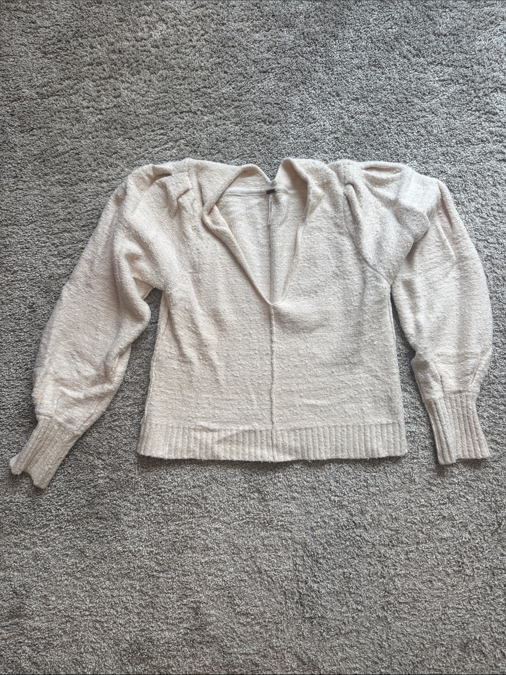 Free People Light Cream V-Neck Pullover Sweater